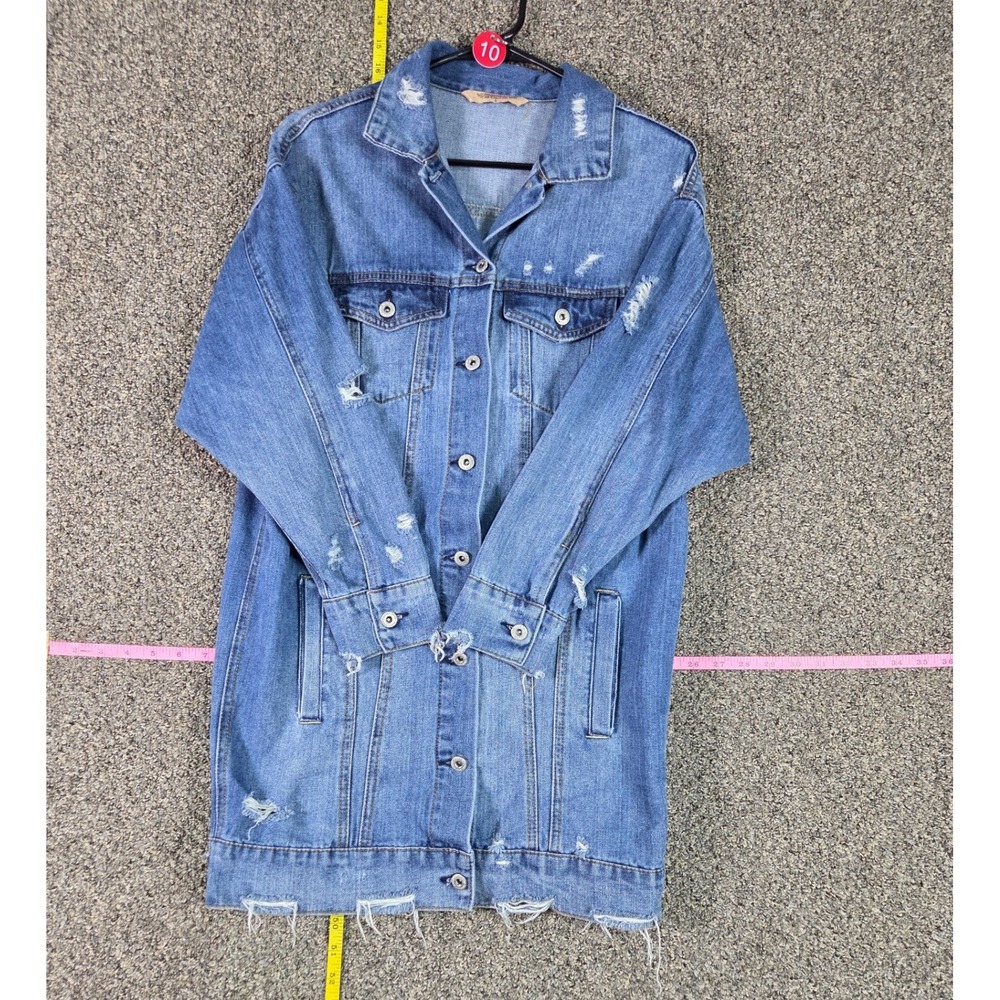 Highway Jeans Denim Jacket Womens Small Blue Distressed Longline Oversized Coat